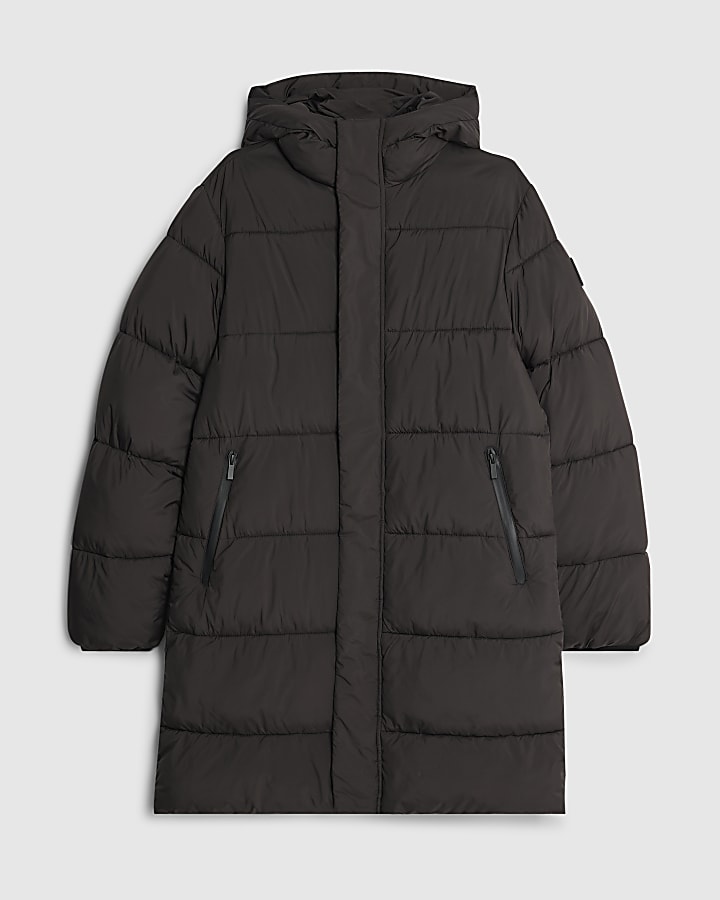 Black Mid Length Padded Puffer Jacket