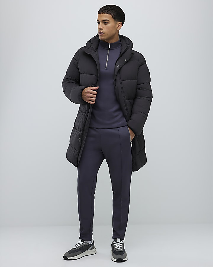 Black Mid Length Padded Puffer Jacket