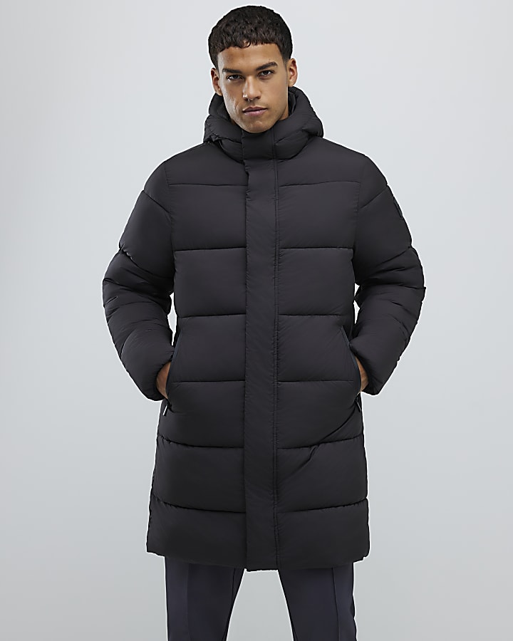 Black Mid Length Padded Puffer Jacket