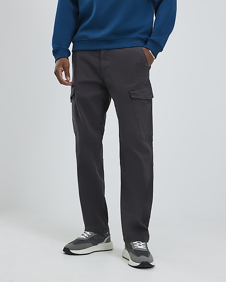 Grey Regular Fit Cargo Trousers