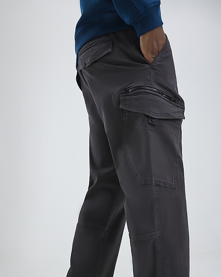 Grey Regular Fit Cargo Trousers