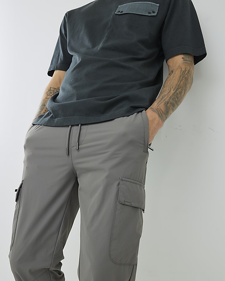Grey Skinny Fit Cargo Trousers