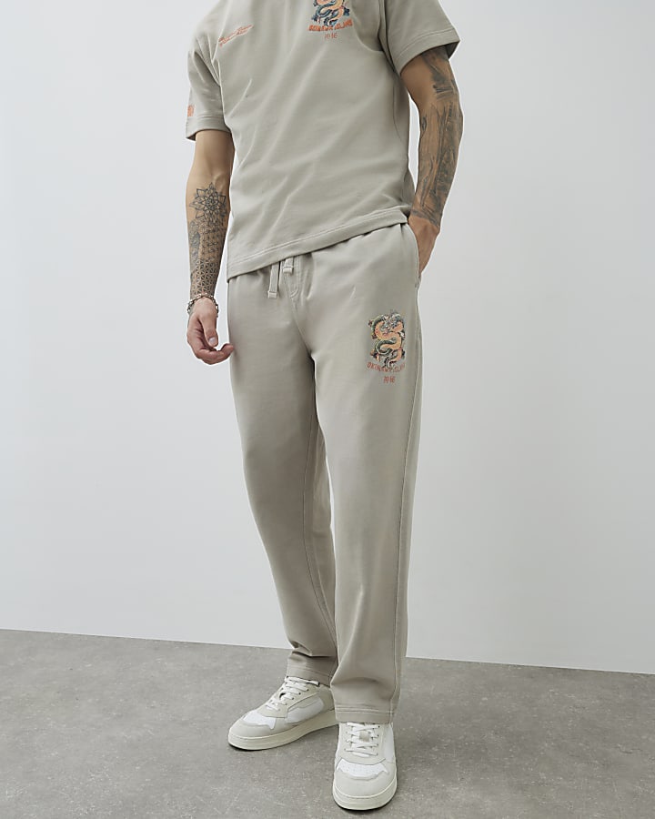 Grey Regular Fit Washed Hayashima Joggers