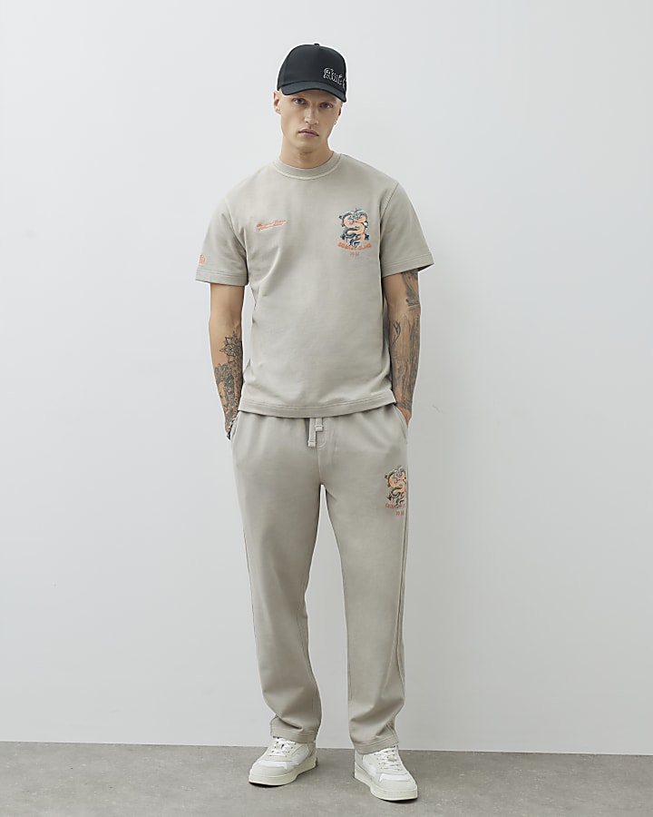 Grey Regular Fit Washed Hayashima Joggers