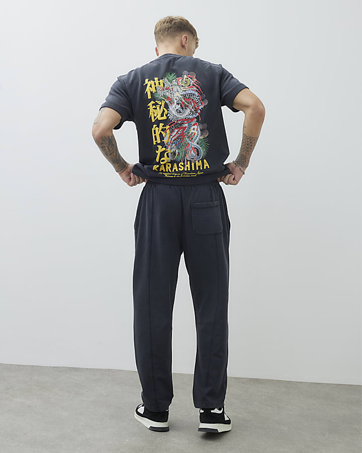 Black Regular Fit Washed Hayashima Joggers