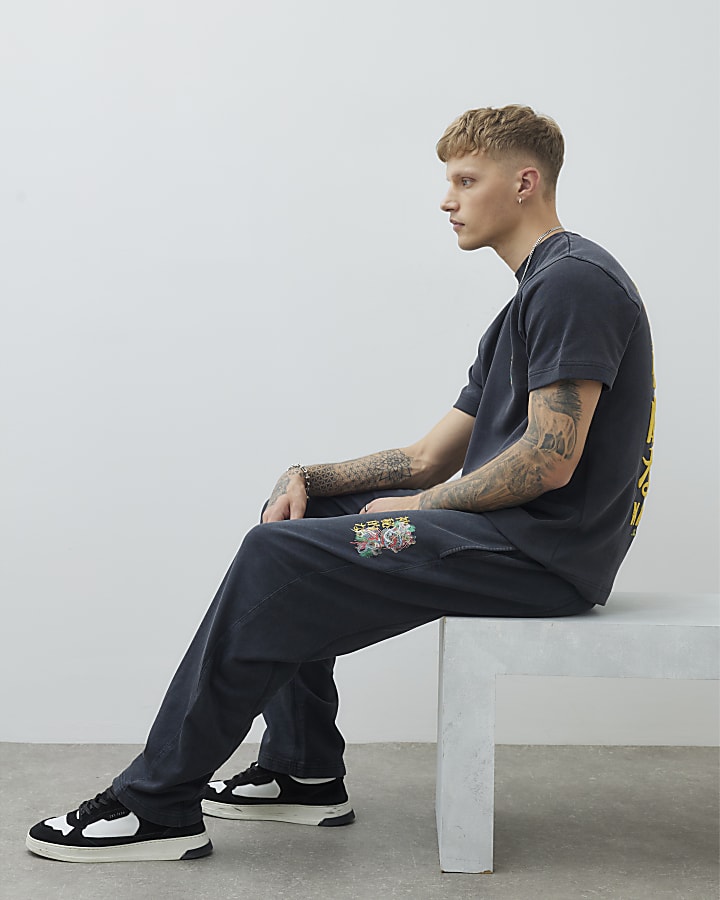 Black Regular Fit Washed Hayashima Joggers