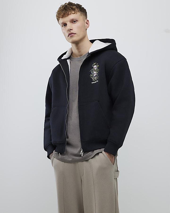Black Regular Fit Japanese Borg Hoodie