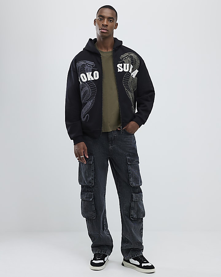Black Embroidered Yokosuka Snake Hoodie
