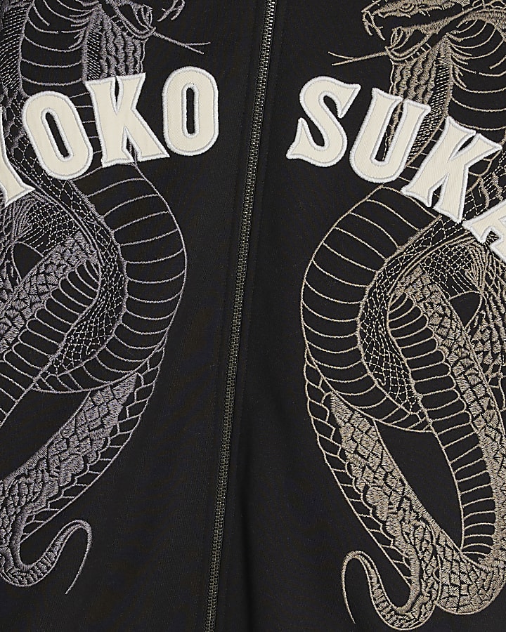 Black Embroidered Yokosuka Snake Hoodie