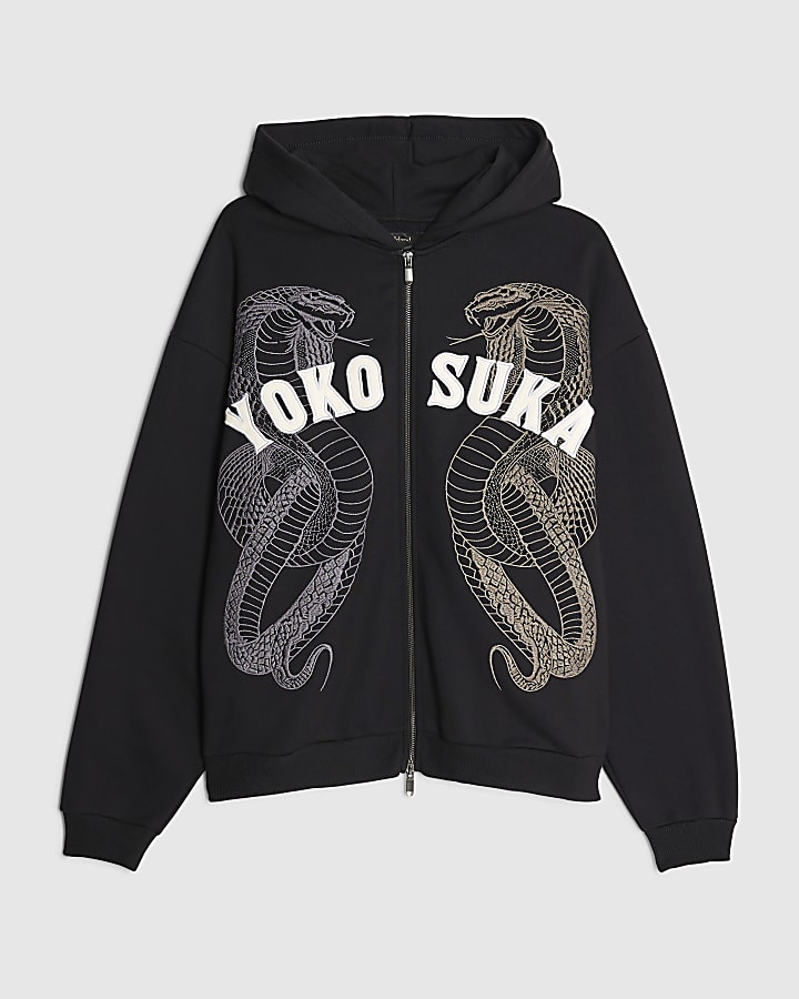 Black Embroidered Yokosuka Snake Hoodie