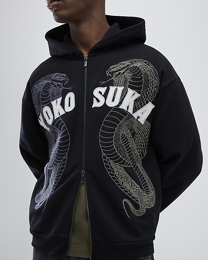 Black Embroidered Yokosuka Snake Hoodie