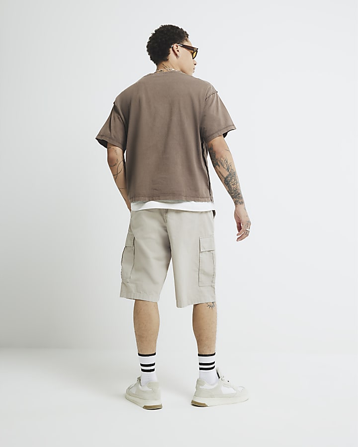 Beige Regular Fit Cargo shorts