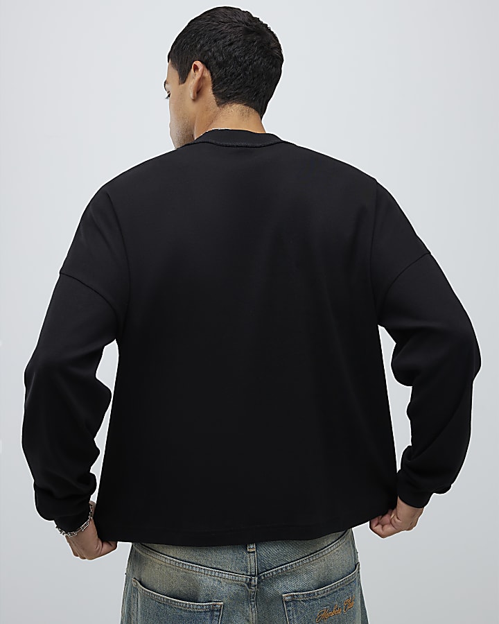 Black Oversized Fit Reverse Seam T-Shirt