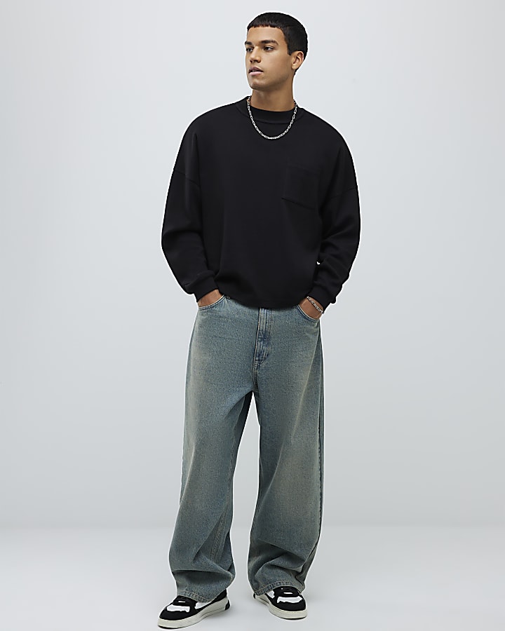 Black Oversized Fit Reverse Seam T-Shirt