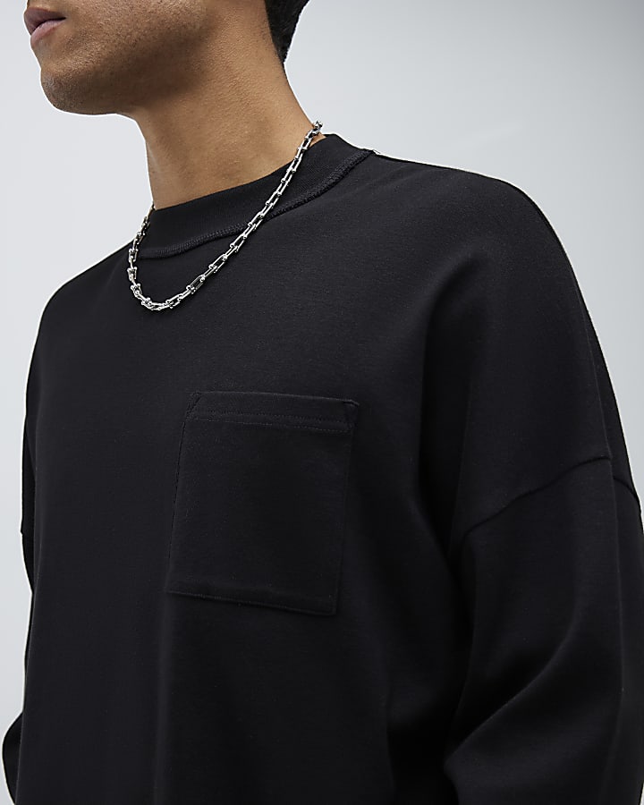 Black Oversized Fit Reverse Seam T-Shirt