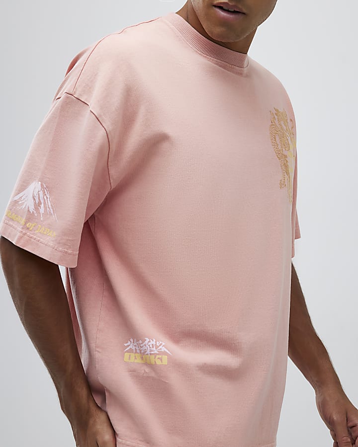 Pink Oversized Fit Japanese Element T-Shirt