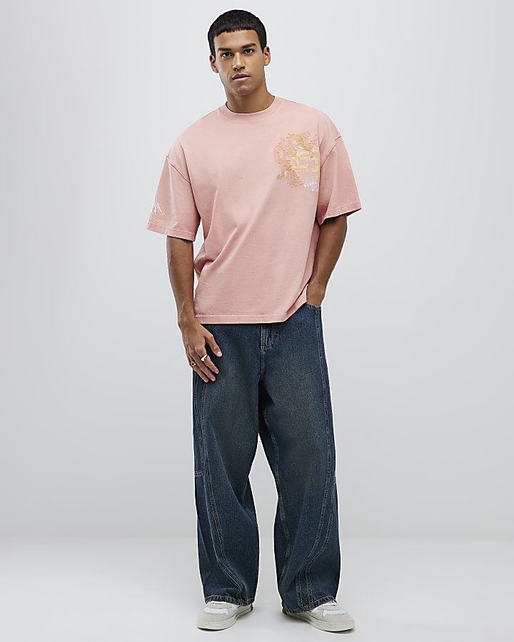 Pink Oversized Fit Japanese Element T-Shirt