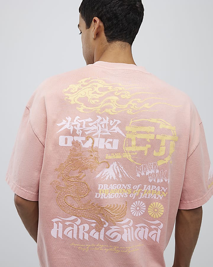 Pink Oversized Fit Japanese Element T-Shirt
