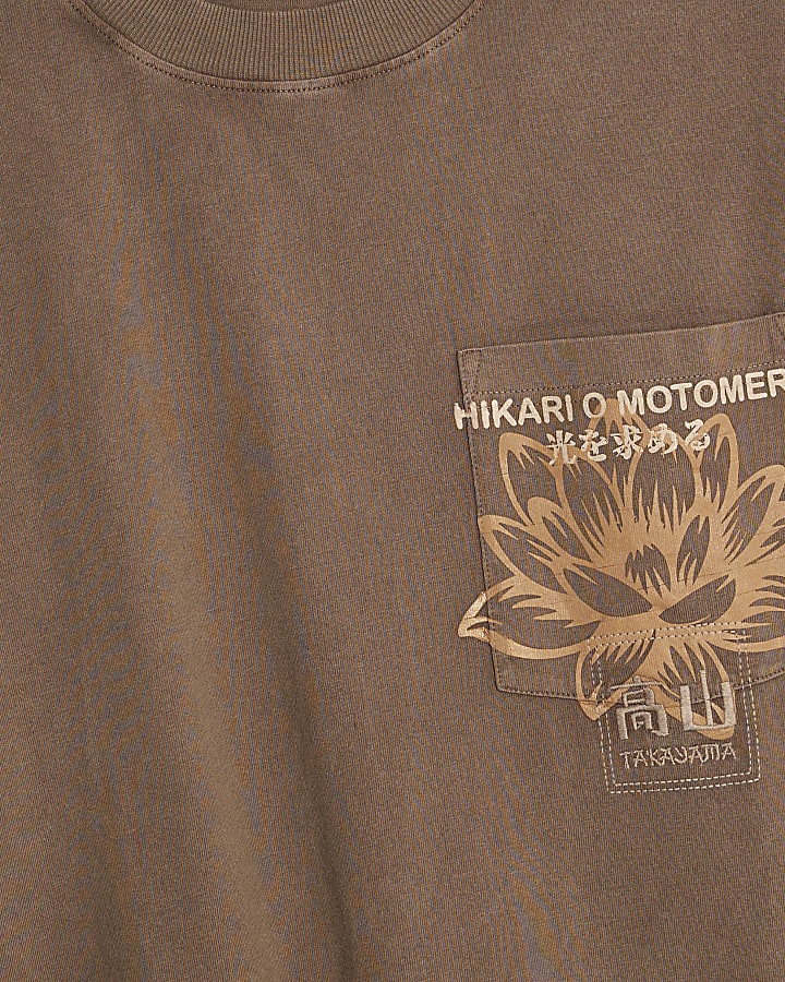 Brown Oversized Fit Japanese Hiraki T-Shirt