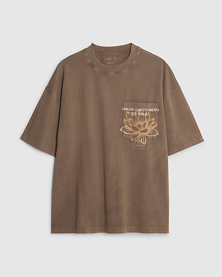 Brown Oversized Fit Japanese Hiraki T-Shirt