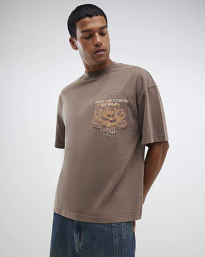 Brown Oversized Fit Japanese Hiraki T-Shirt