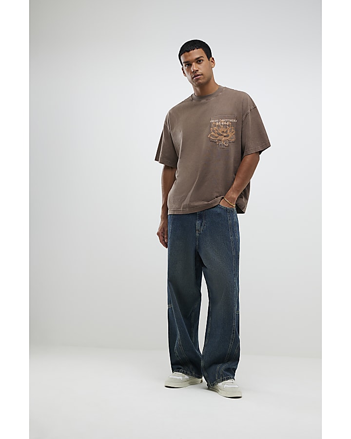 Brown Oversized Fit Japanese Hiraki T-Shirt
