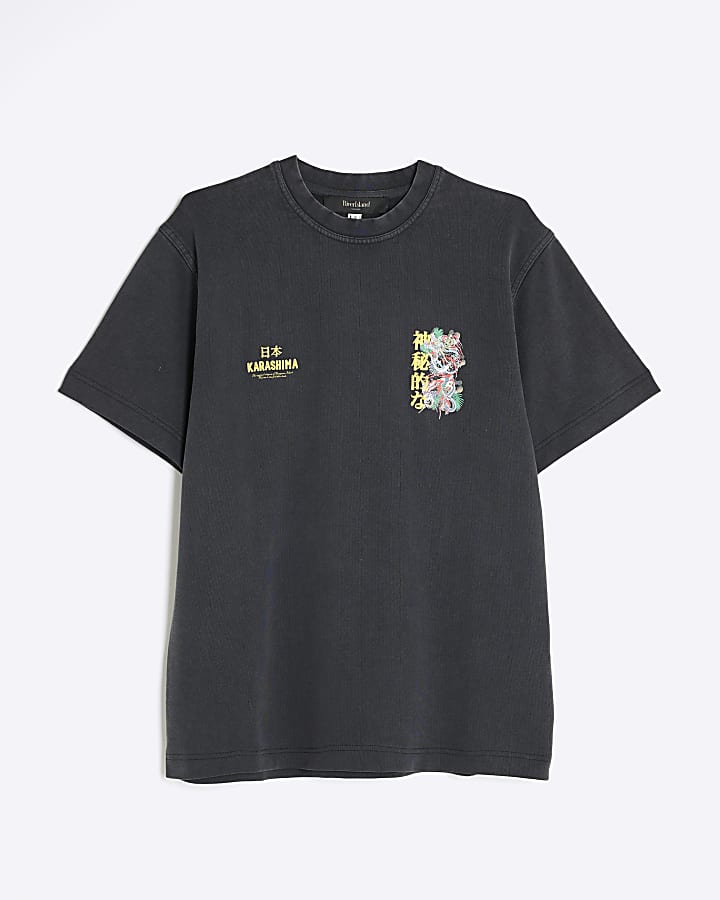 Black Regular Fit Washed Hayashima T-Shirt