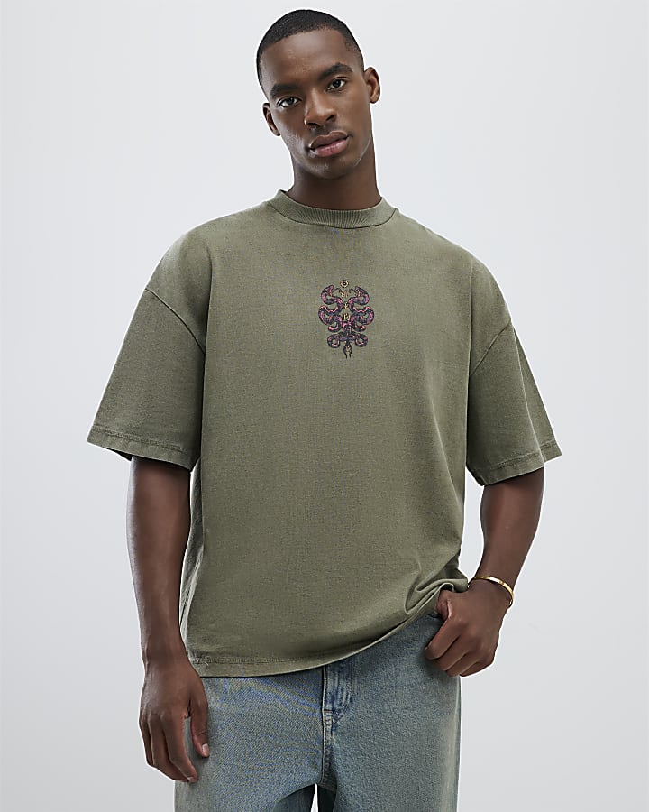 Khaki Japanese Snake Double Layer T-Shirt