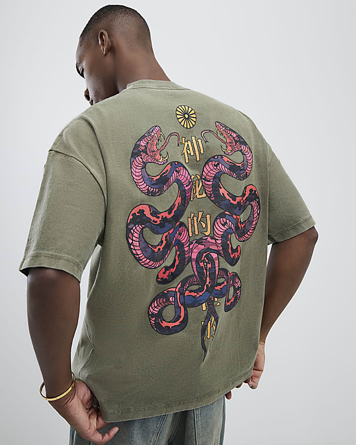 Khaki Japanese Snake Double Layer T-Shirt