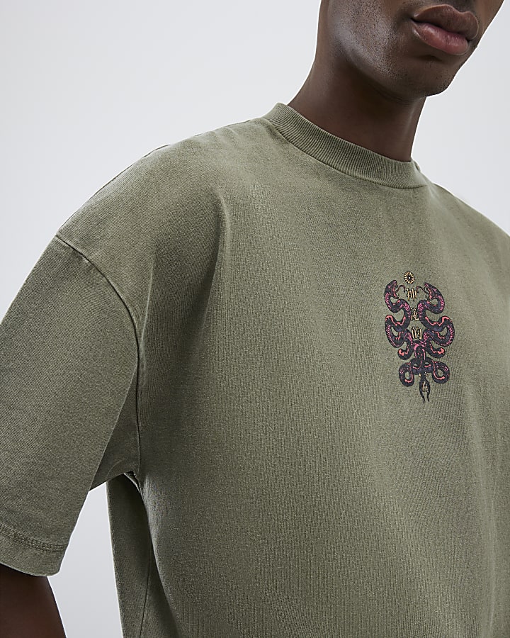Khaki Japanese Snake Double Layer T-Shirt