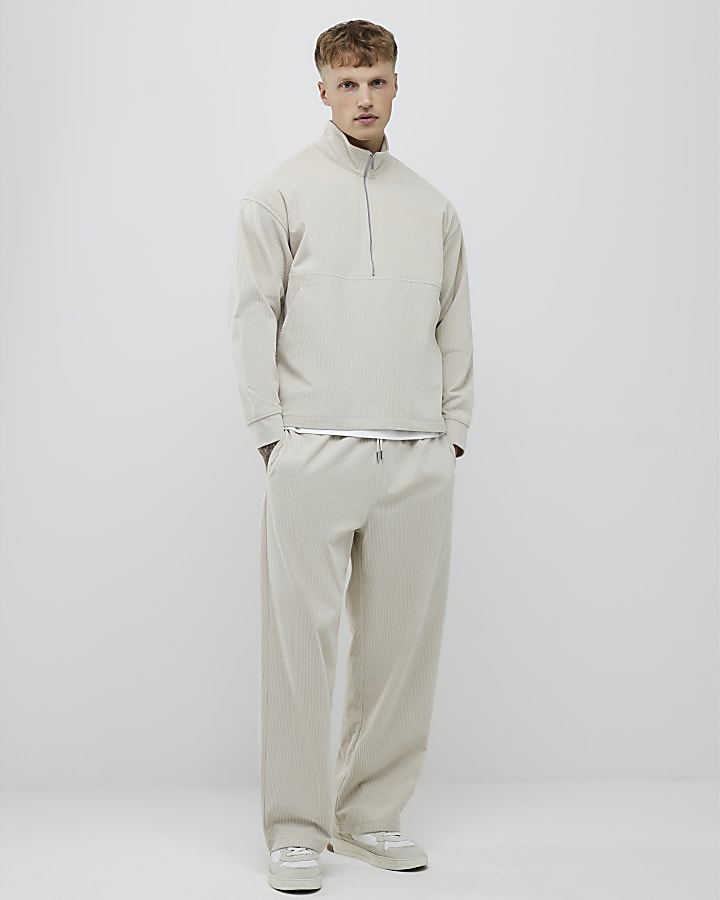 Beige Corduroy Wide Leg Joggers