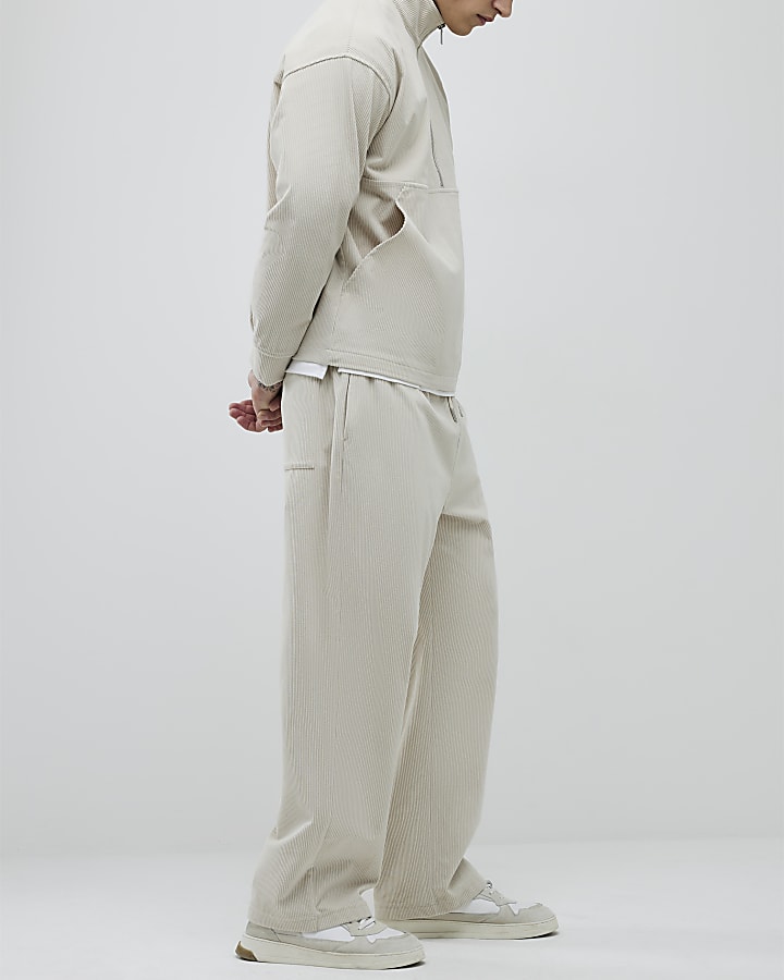 Beige Corduroy Wide Leg Joggers