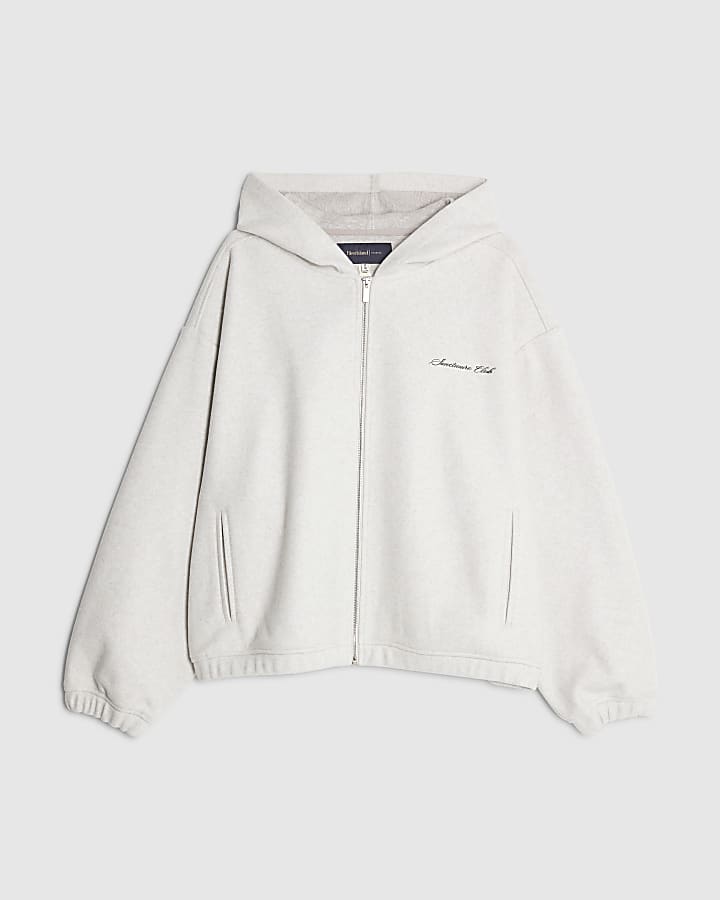 Grey Oversized Fit Sanctuaire Felt Hoodie
