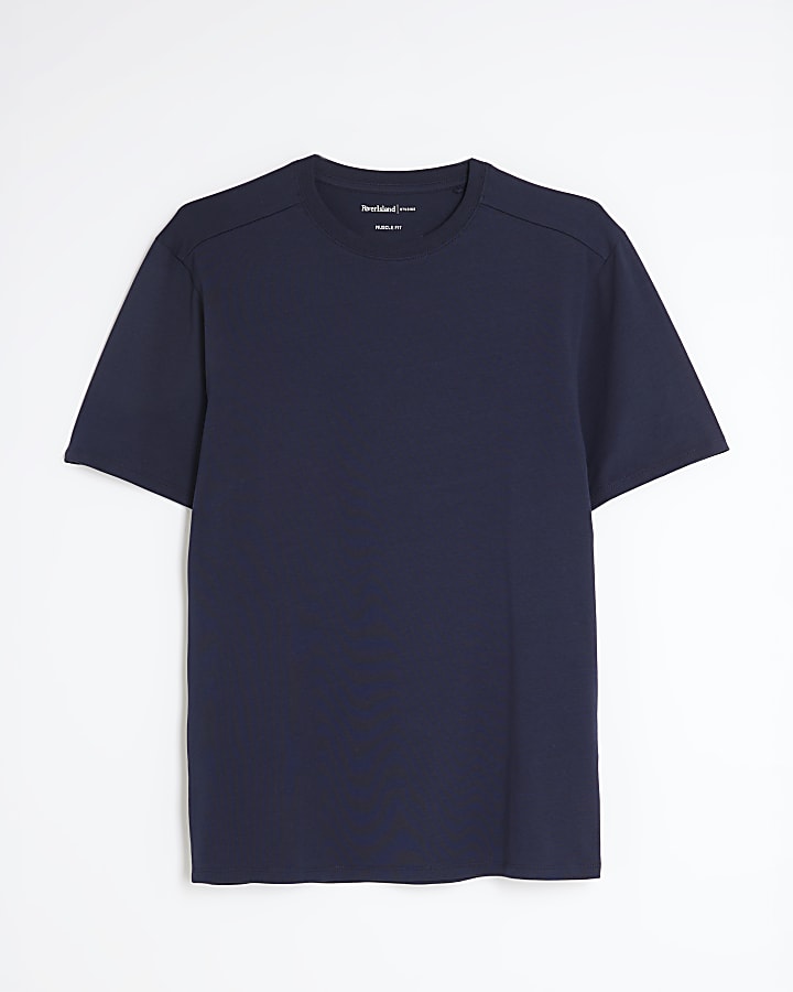 Navy Essential Muscle Fit Cotton T-Shirt