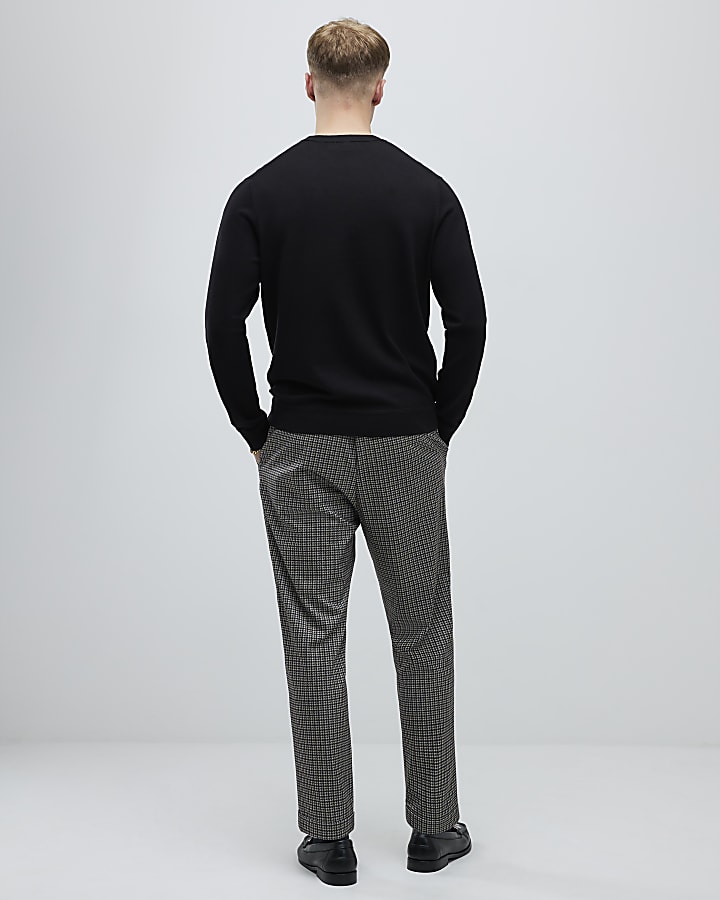 Beige Tapered Fit Check Ponte Trousers
