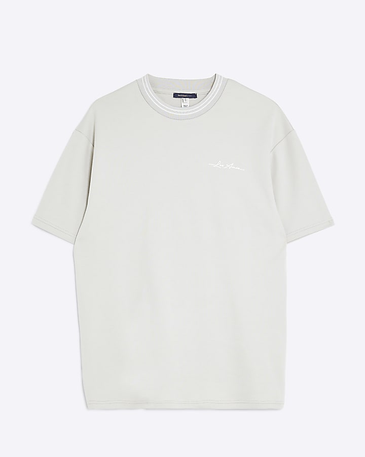Grey Slim Fit Embossed Les Amis T-Shirt