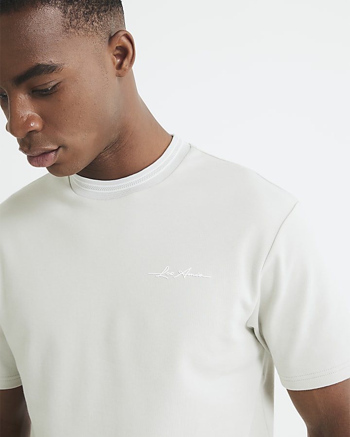 Grey Slim Fit Embossed Les Amis T-Shirt