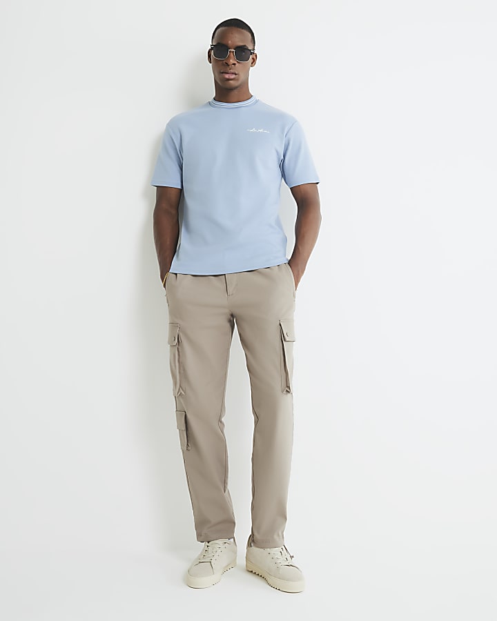 Blue Slim Fit Embossed Les Amis T-Shirt