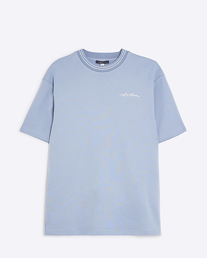 Blue Slim Fit Embossed Les Amis T-Shirt