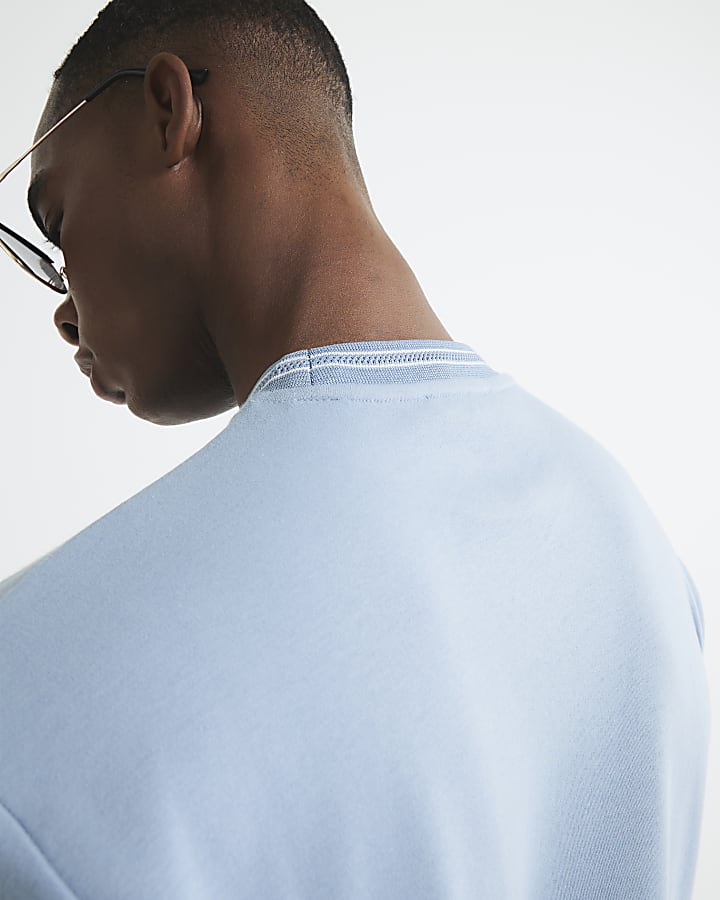 Blue Slim Fit Embossed Les Amis T-Shirt