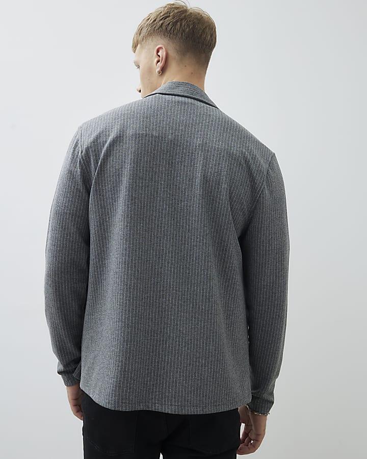 Grey Regular Fit Pinstripe Overshirt