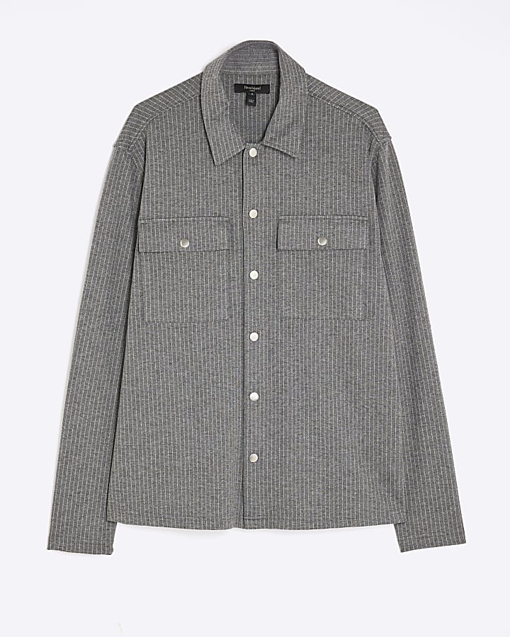 Grey Regular Fit Pinstripe Overshirt