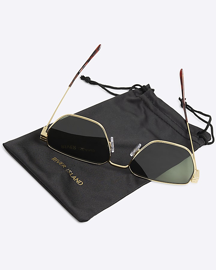 Gold Angled Hexogen Sunglasses
