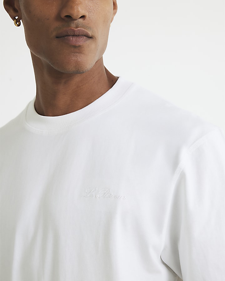 White Regular Fit Embroidered T-Shirt 