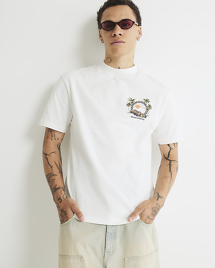 Cream Regular Fit Monaco Racing T-Shirt