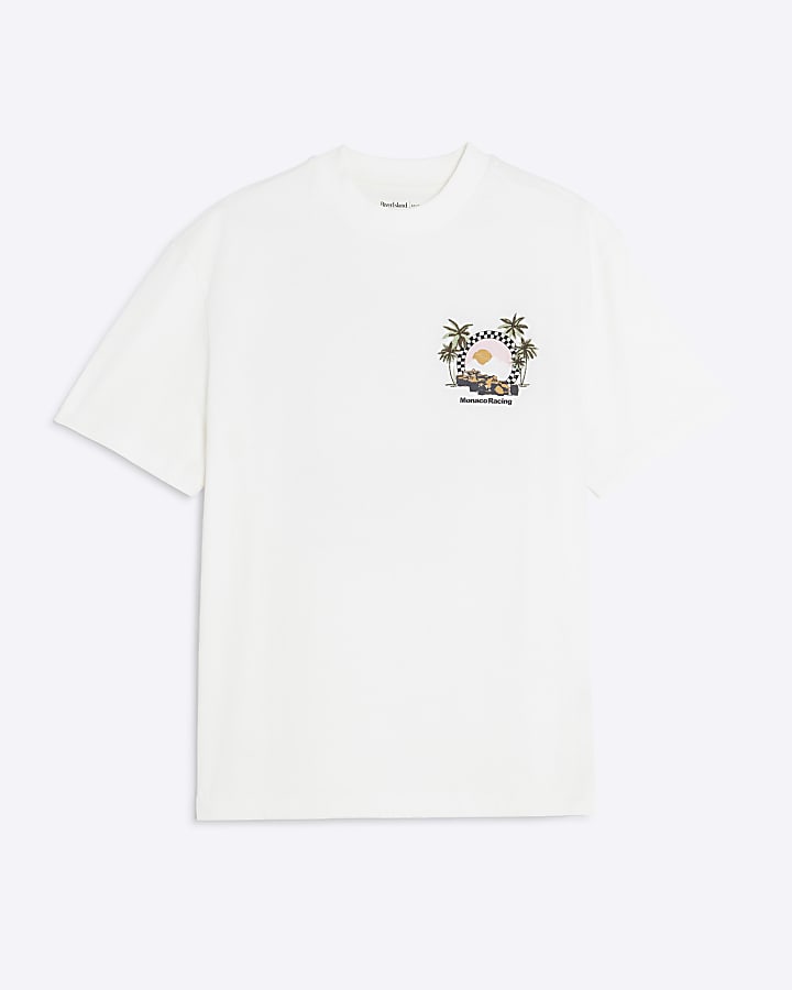 Cream Regular Fit Monaco Racing T-Shirt