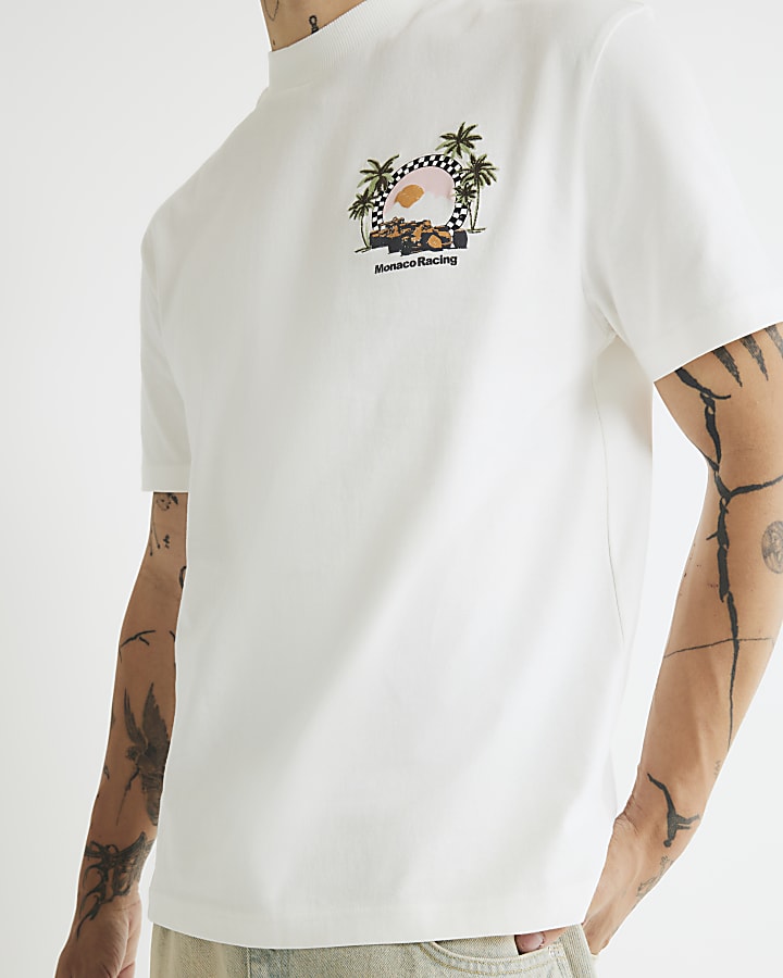 Cream Regular Fit Monaco Racing T-Shirt