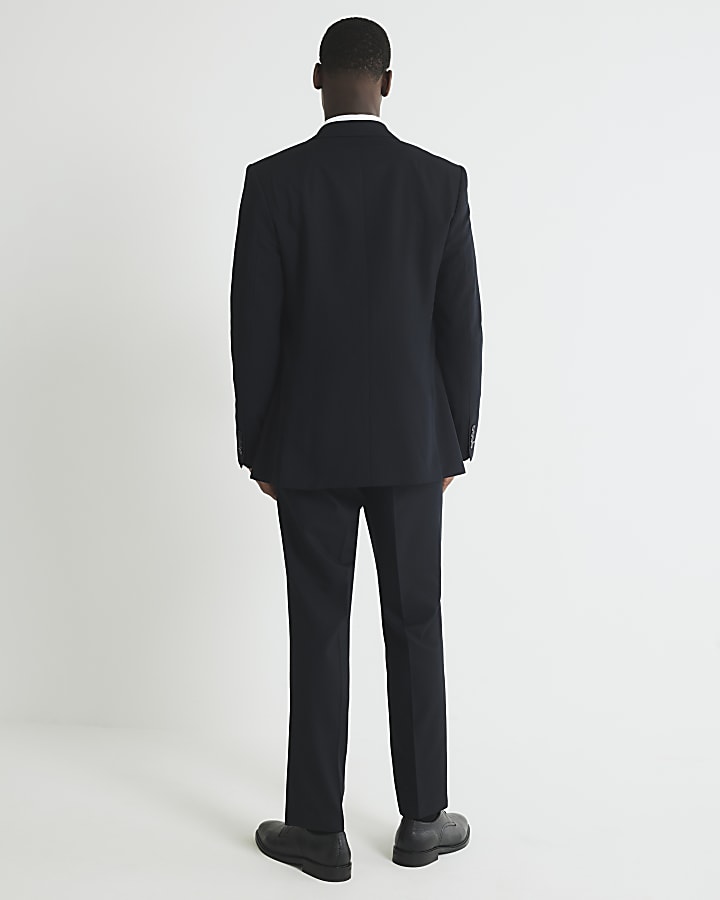 Black Regular Fit Pinstriped Suit Trousers