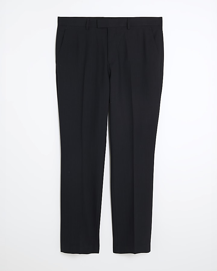 Black Regular Fit Pinstriped Suit Trousers