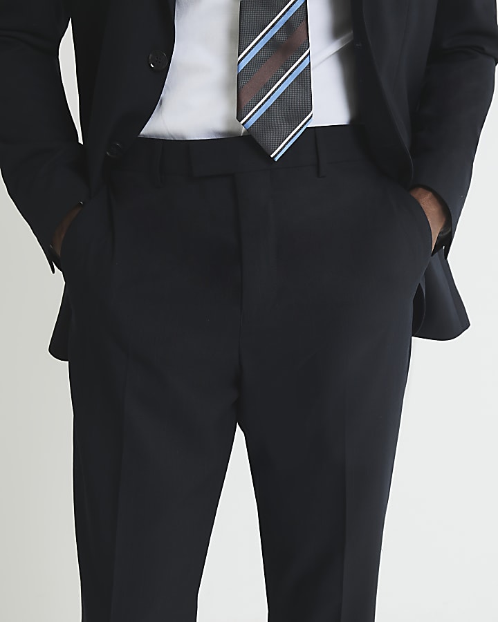 Black Regular Fit Pinstriped Suit Trousers